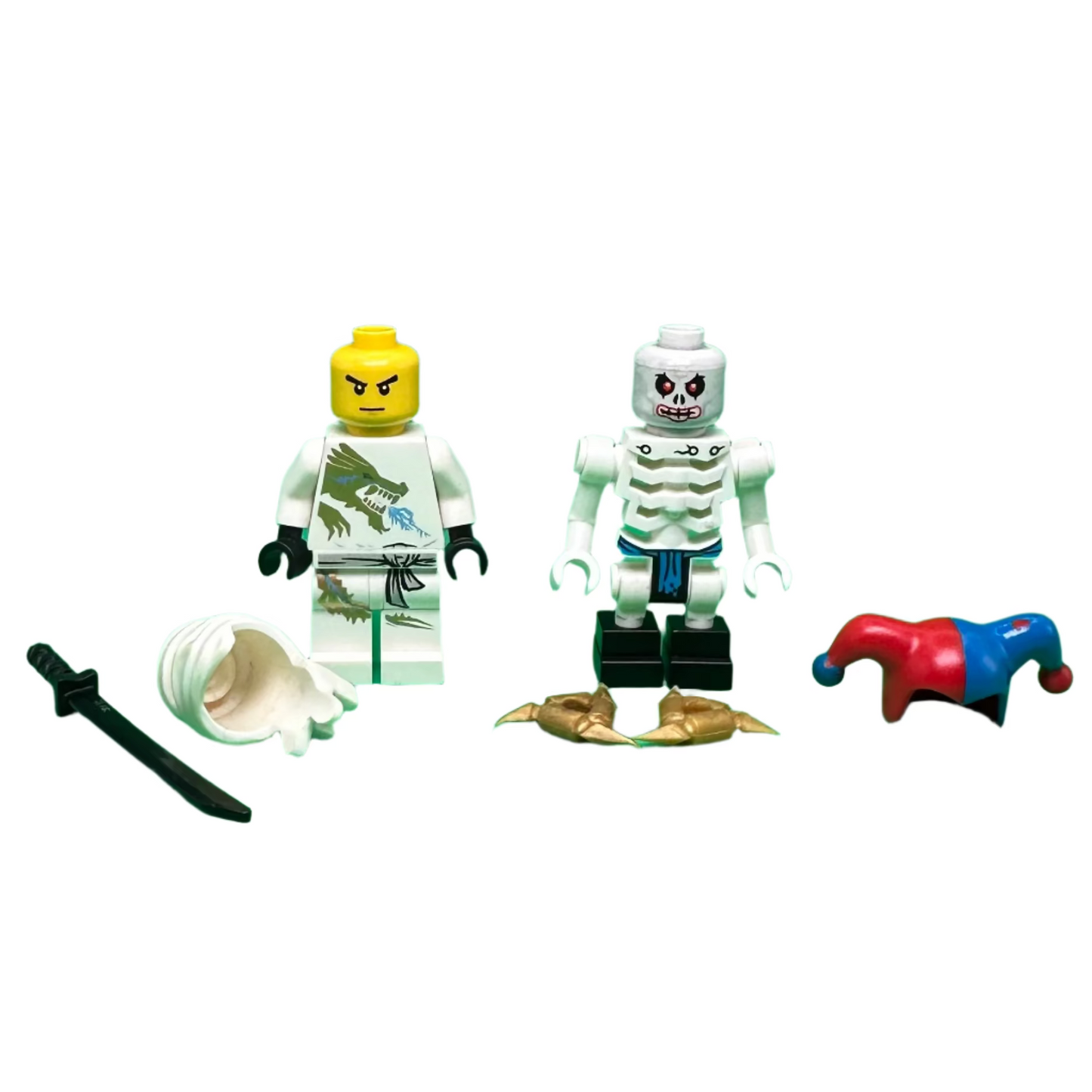 Two LEGO minifigures with accessories.