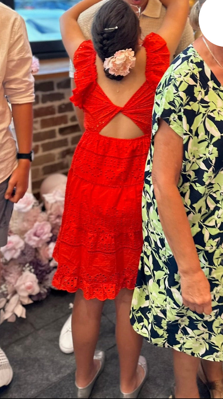 ZARA Kids Red Broderie Anglaise Party Dress Size 13-14