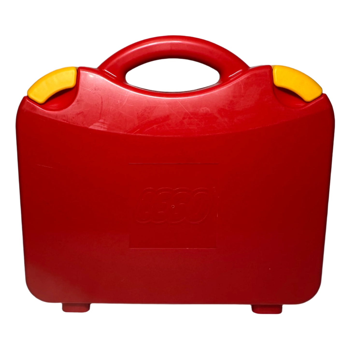 Red LEGO suitcase with yellow handles