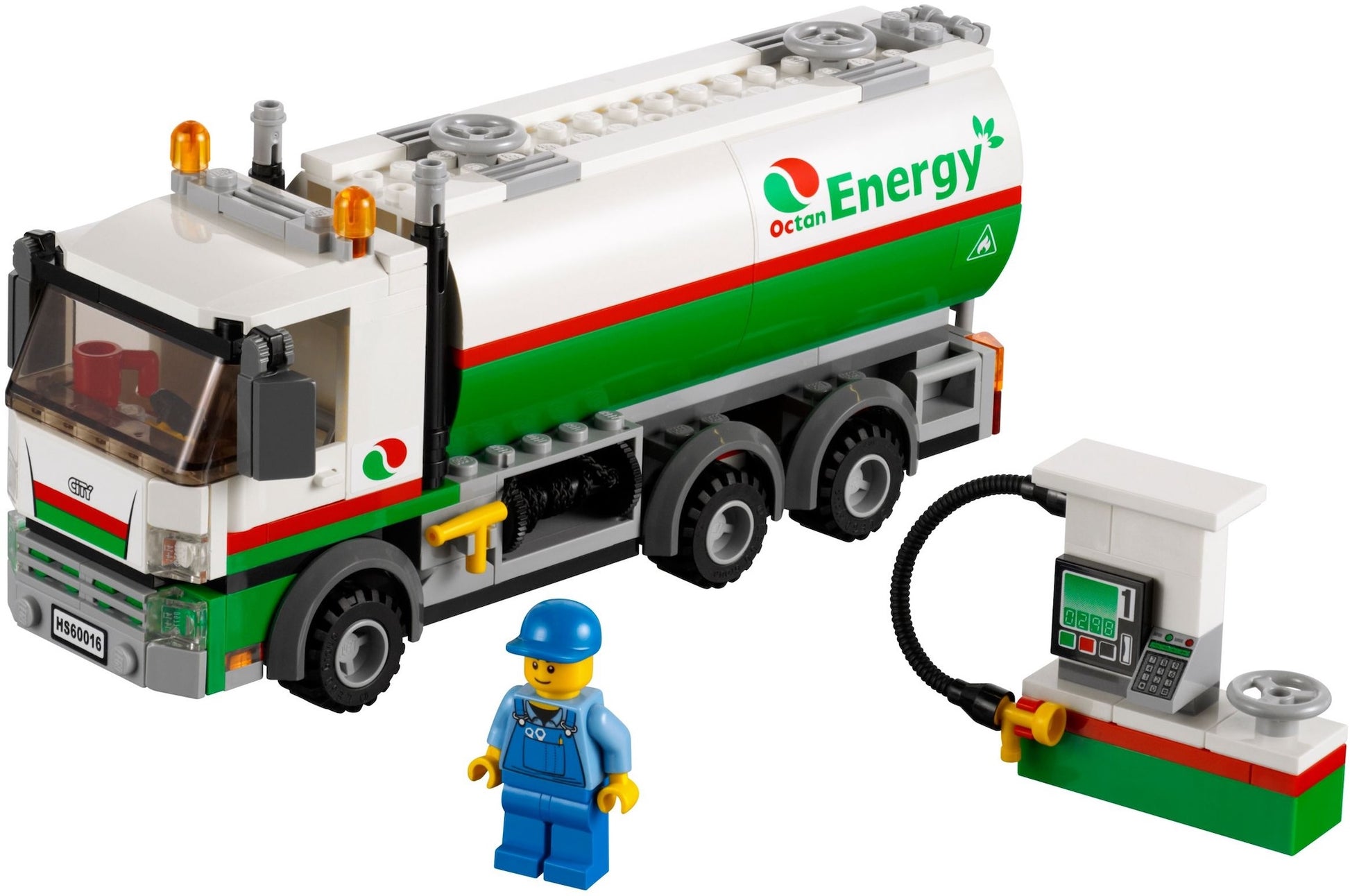 LEGO tanker truck with 'Ocean Energy' branding and a worker figure.