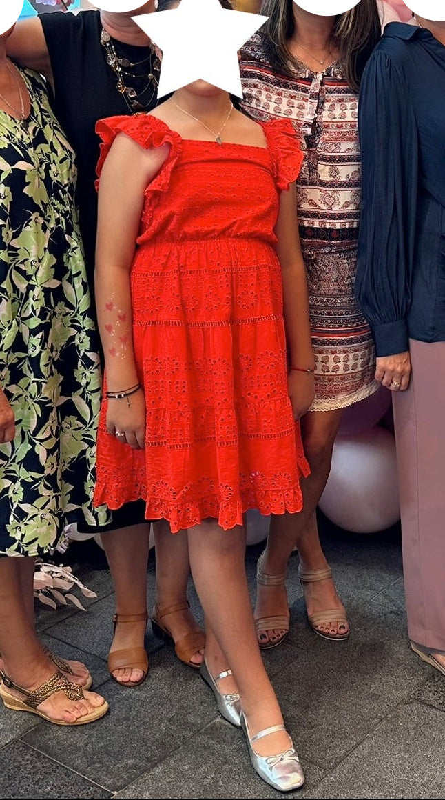 ZARA Kids Red Broderie Anglaise Party Dress Size 13-14
