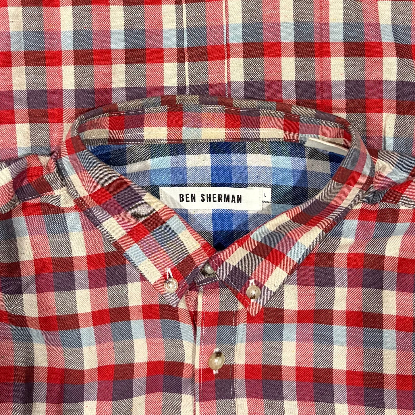 Ben Sherman Men's Long Sleeve Multi-Colour Check Shirt - size L