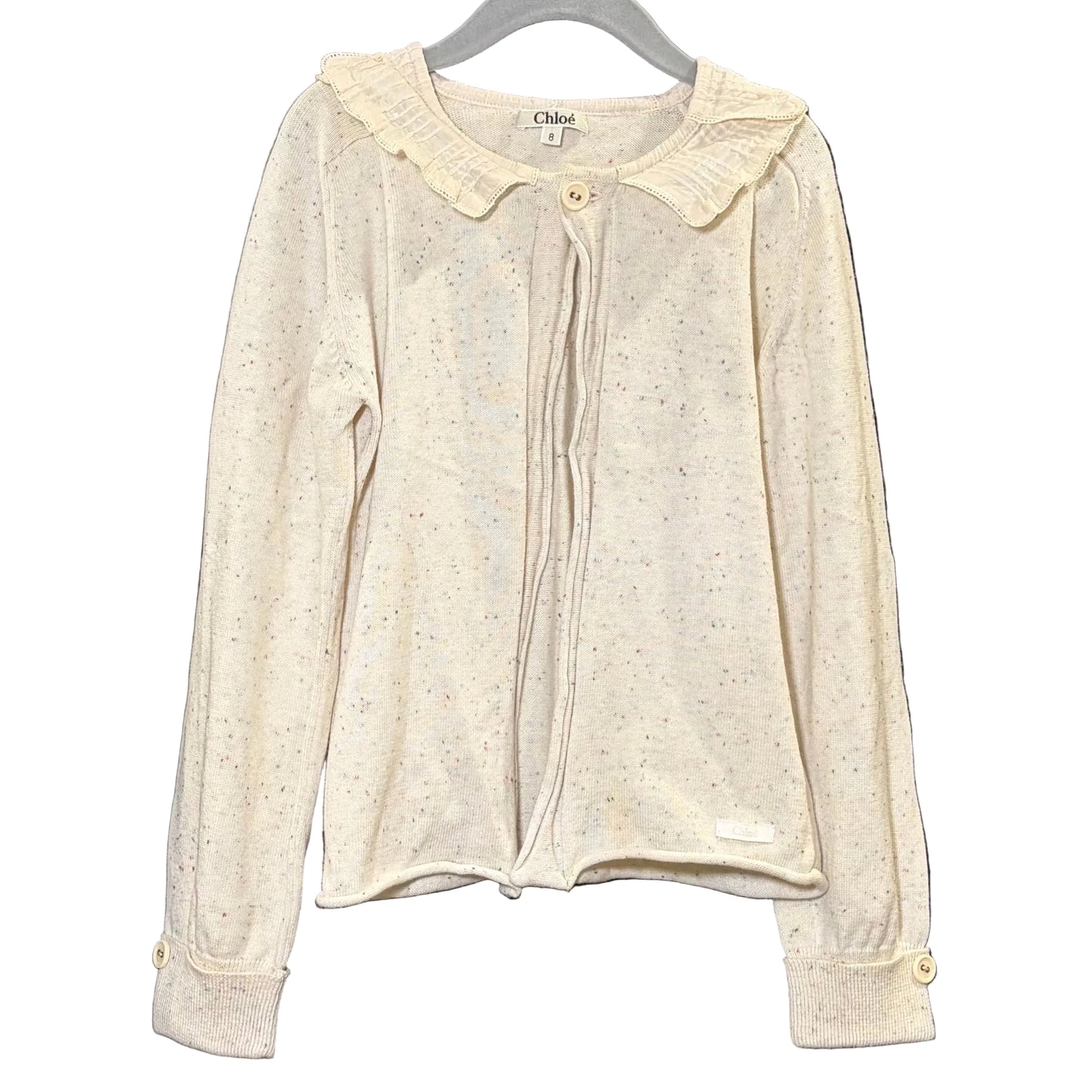 Chloé Girls Cream Speckled Knit Ruffle Collar Cardigan - Size 8