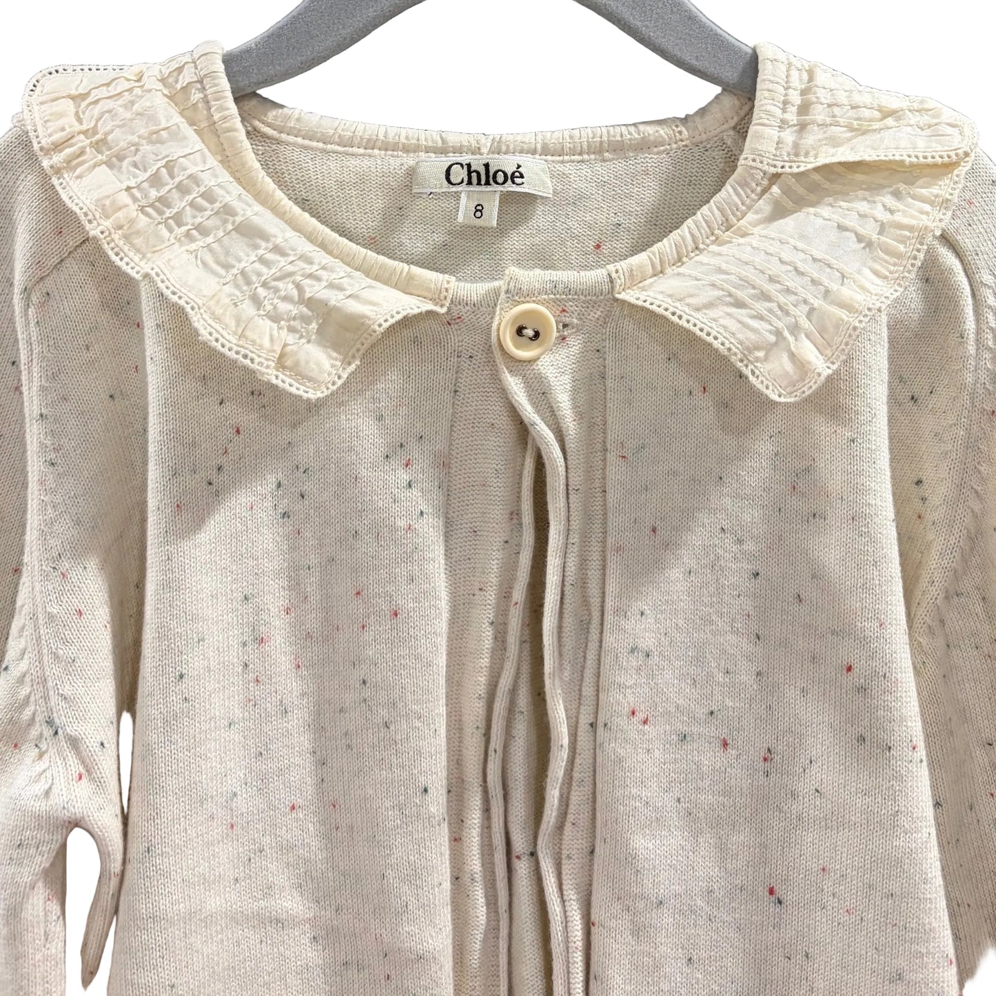 Chloé Girls Cream Speckled Knit Ruffle Collar Cardigan - Size 8