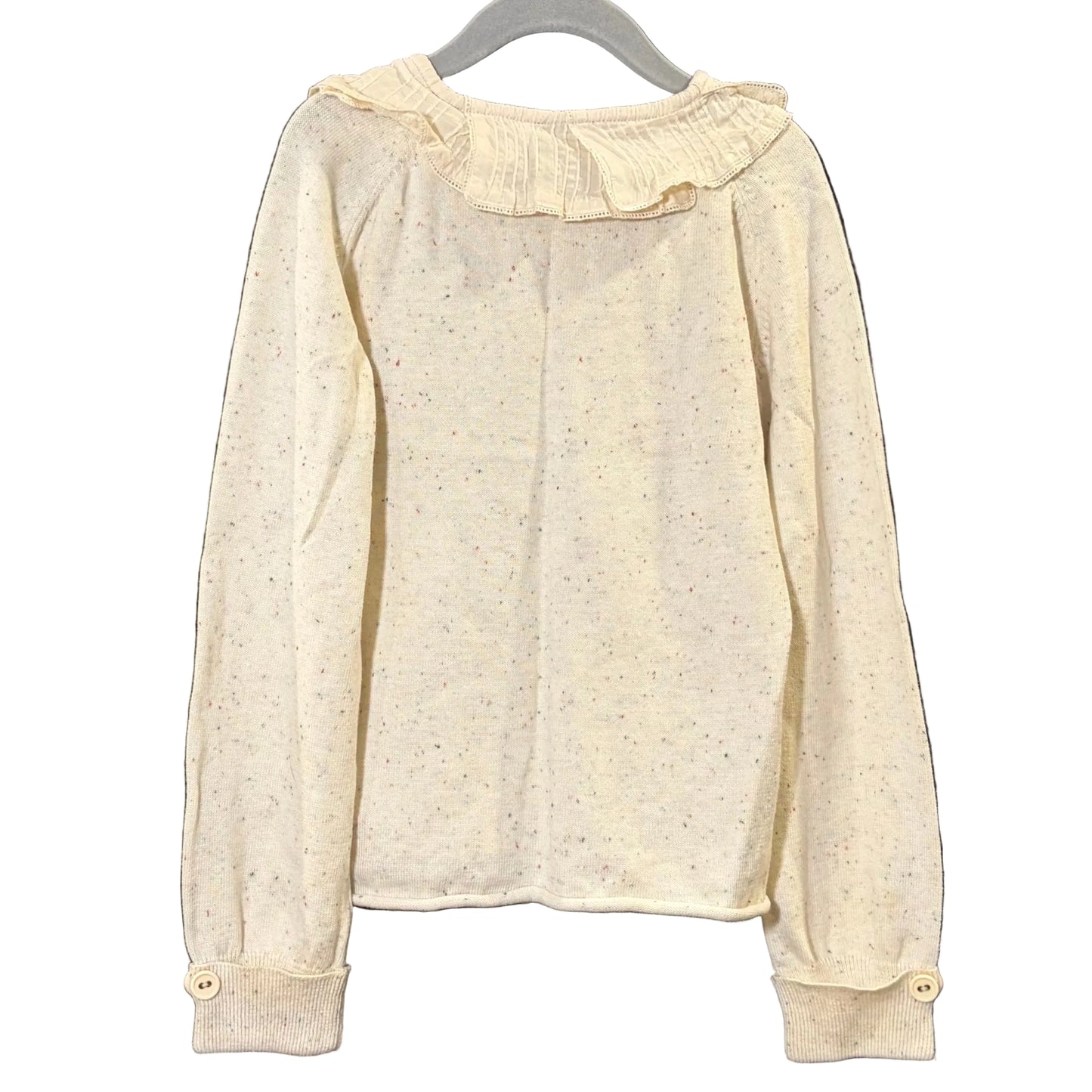 Chloé Girls Cream Speckled Knit Ruffle Collar Cardigan - Size 8