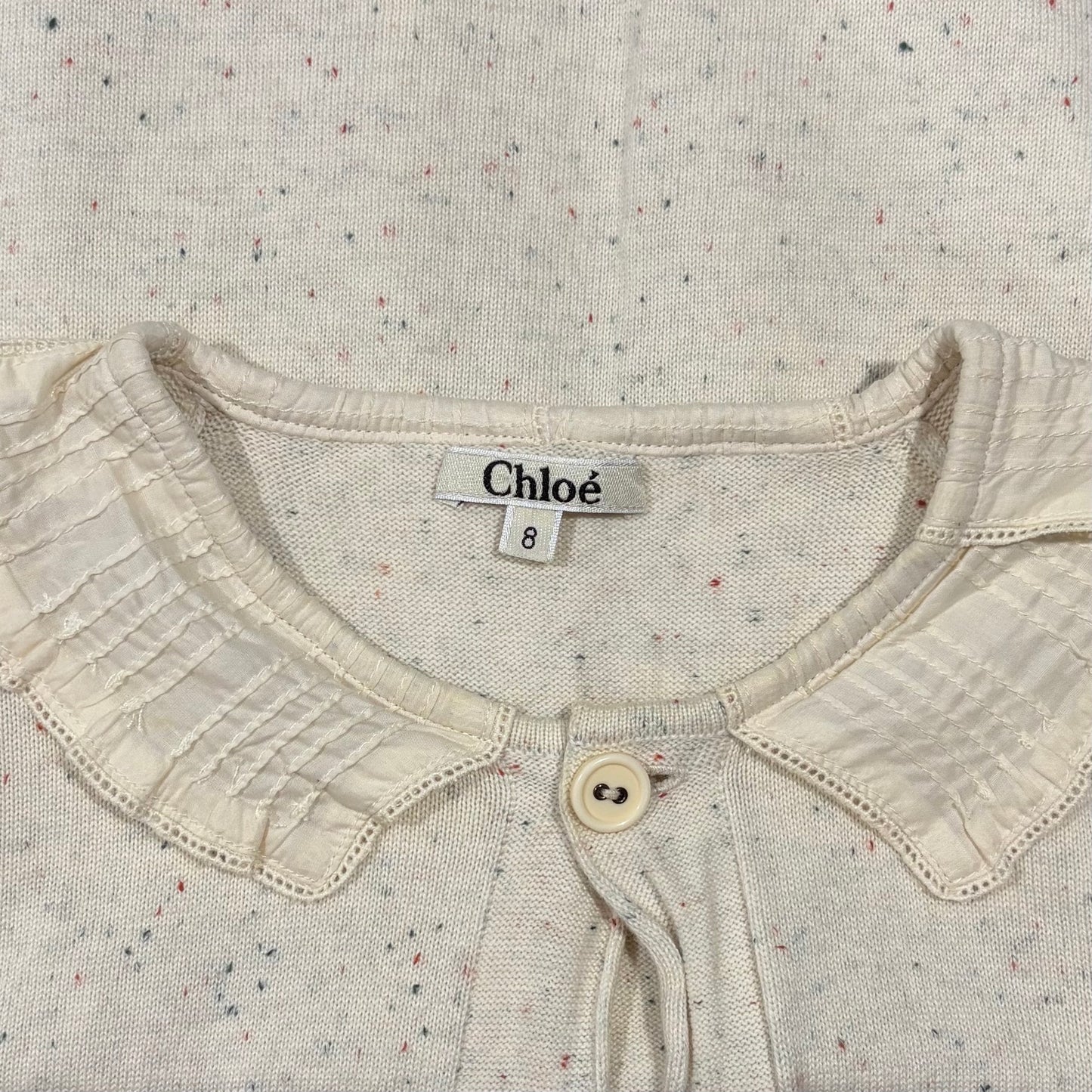 Chloé Girls Cream Speckled Knit Ruffle Collar Cardigan - Size 8