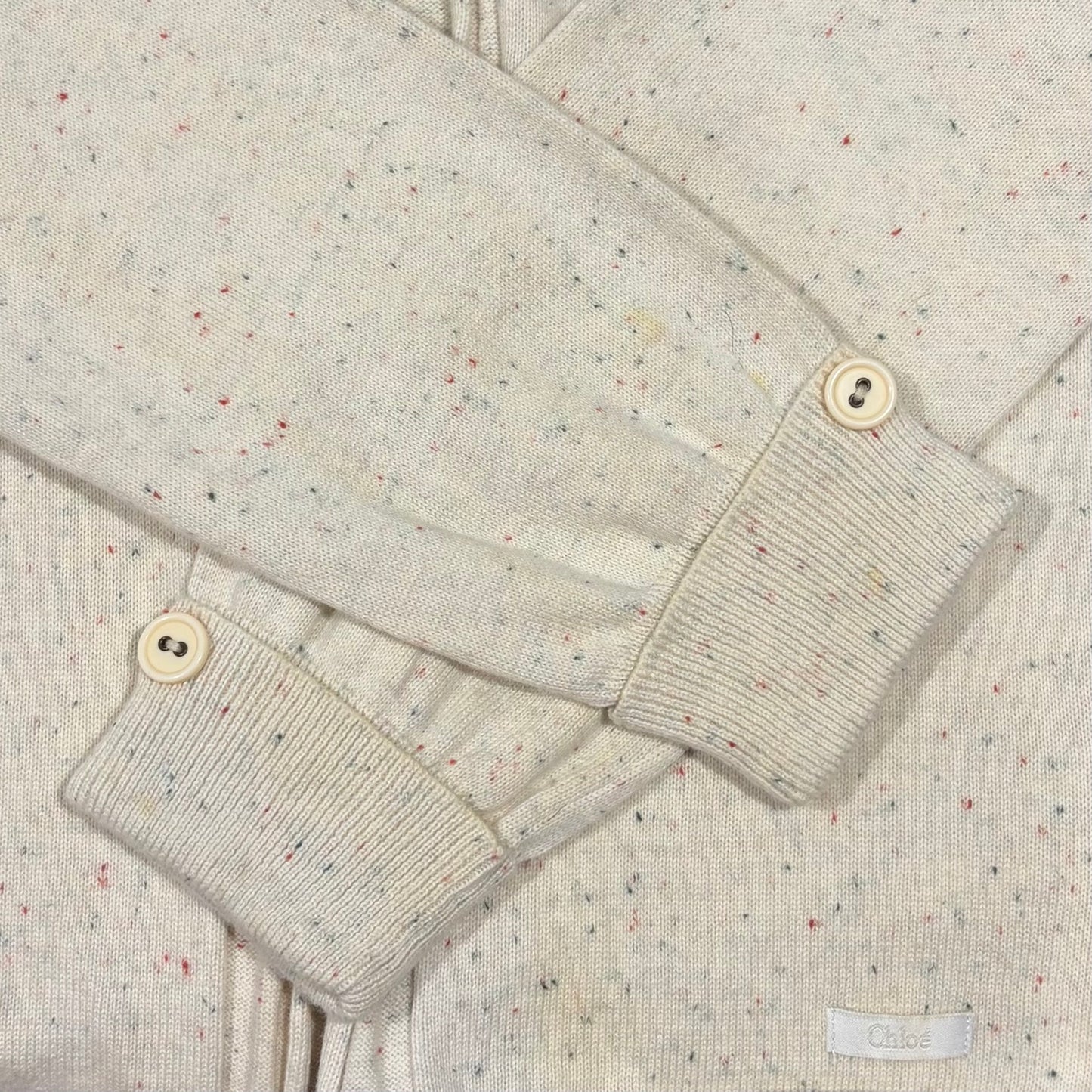 Chloé Girls Cream Speckled Knit Ruffle Collar Cardigan - Size 8