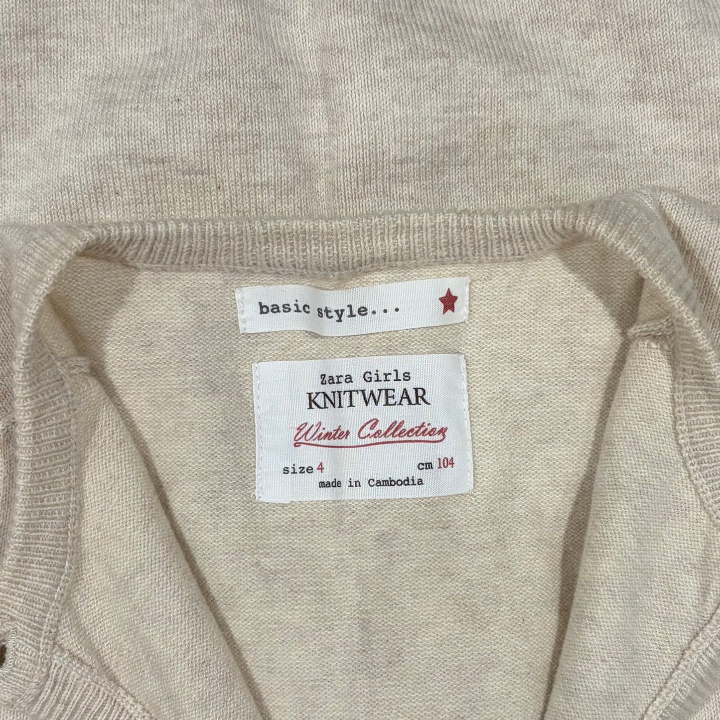Zara Girls Knitwear Beige Knit Cardigan with Gold Buttons Size 4