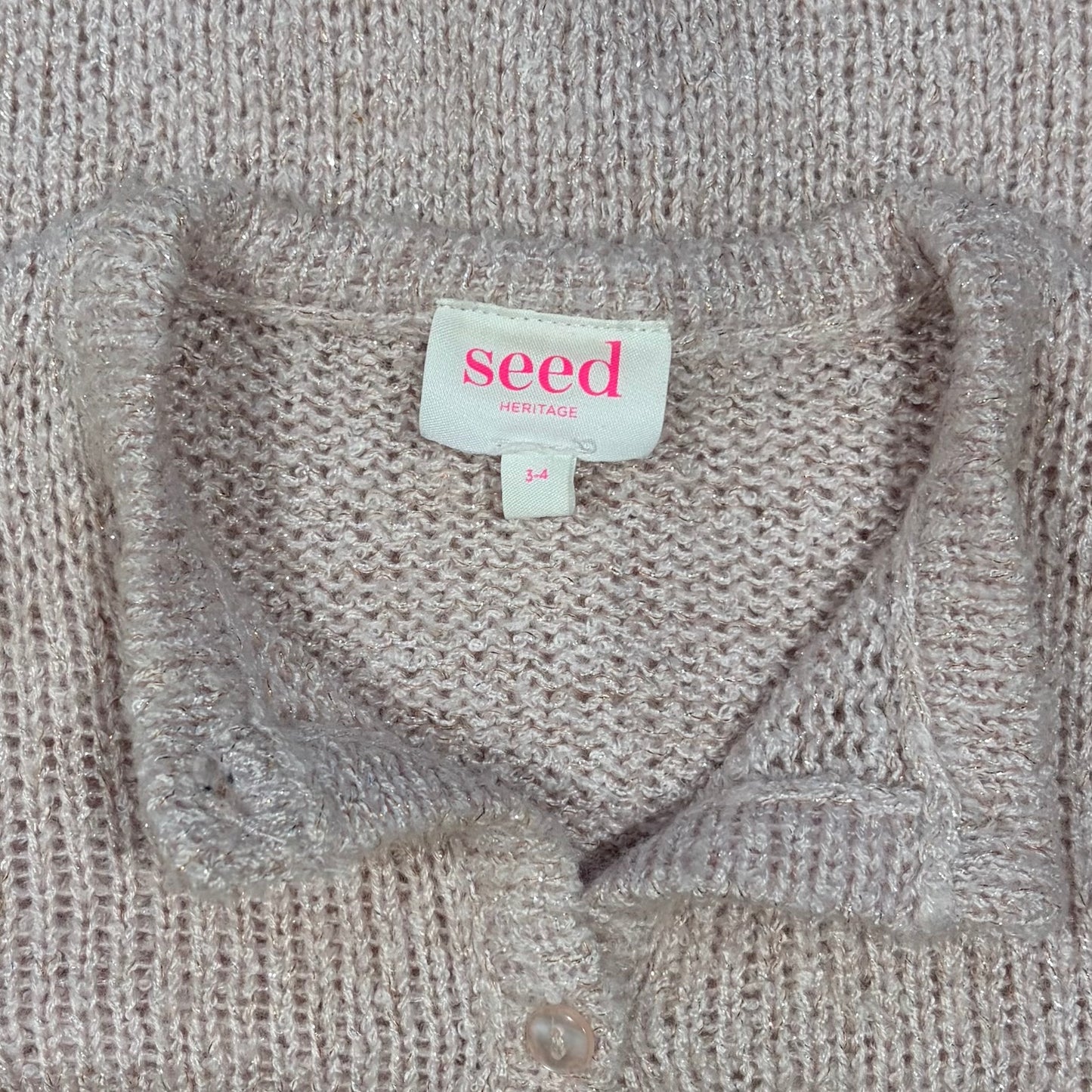 Seed Heritage Sparkle Pink & Rose Gold Knit Cardigan size 3-4