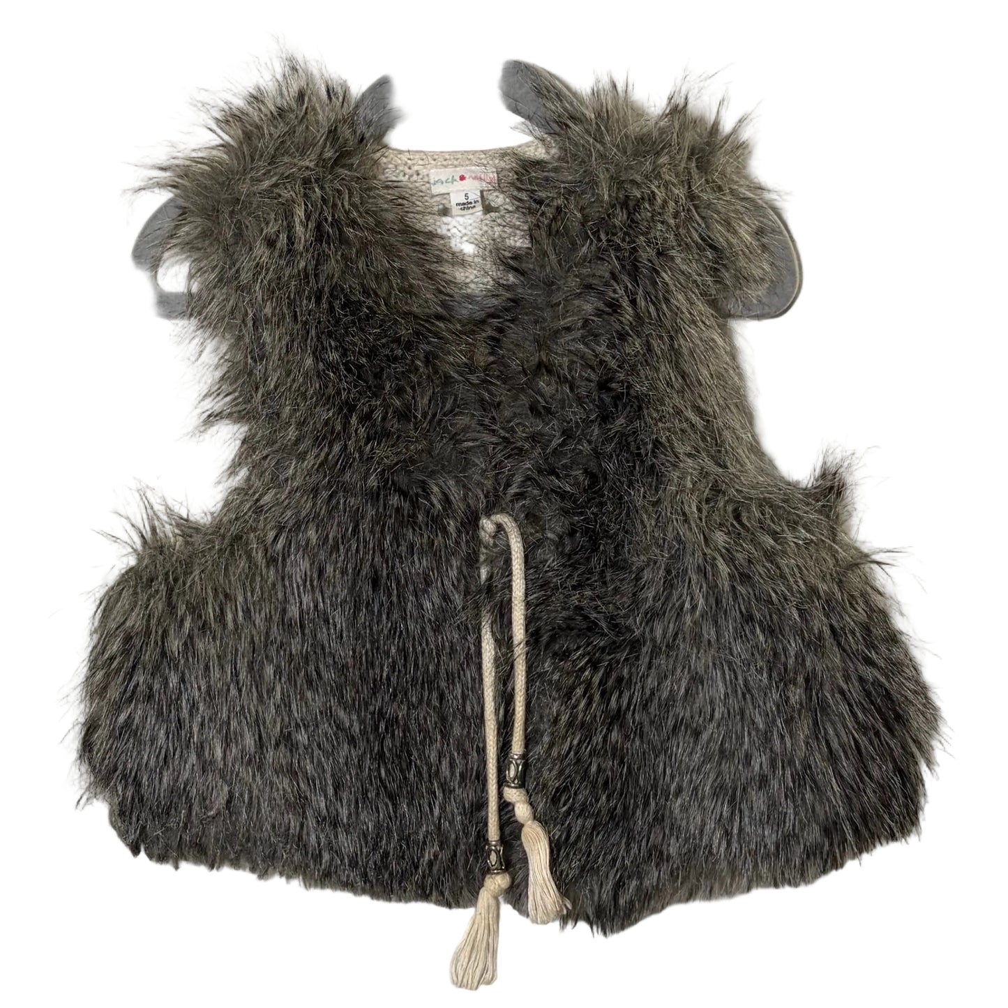 Jack & Milly Girls Faux Fur and Crochet Boho Tassel Vest - size 5