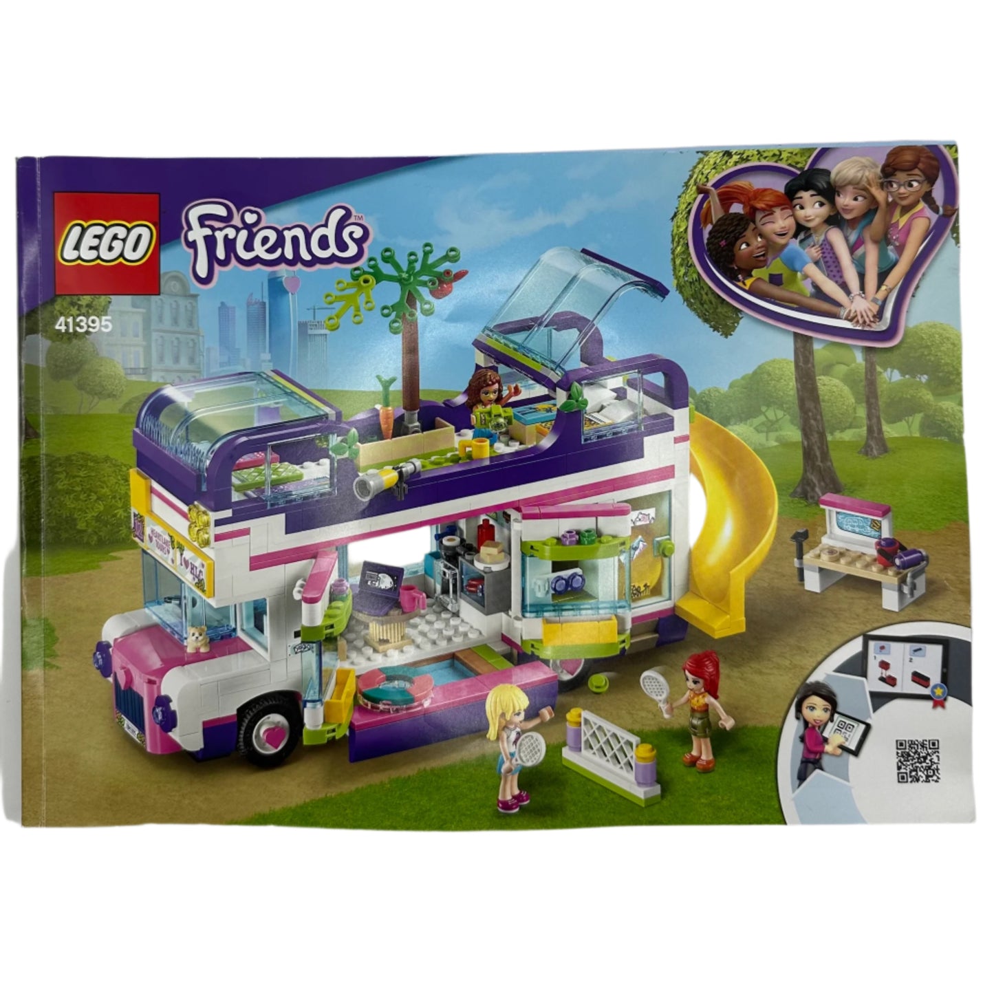 LEGO Friends toy set instruction booklet with a colourful bus and characters