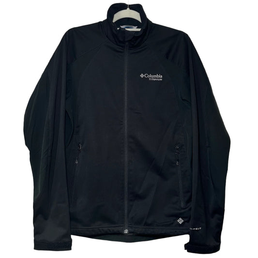 Black Columbia jacket on a hanger