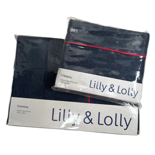 Packaged Chambray duvet cover set with 'Lilly & Lolly' branding