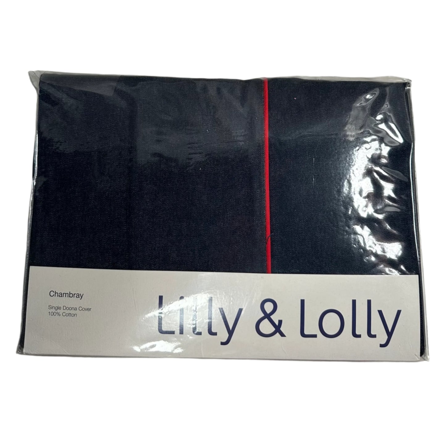 Packaged chambray single duvet cover with 'Lilly & Lolly' branding