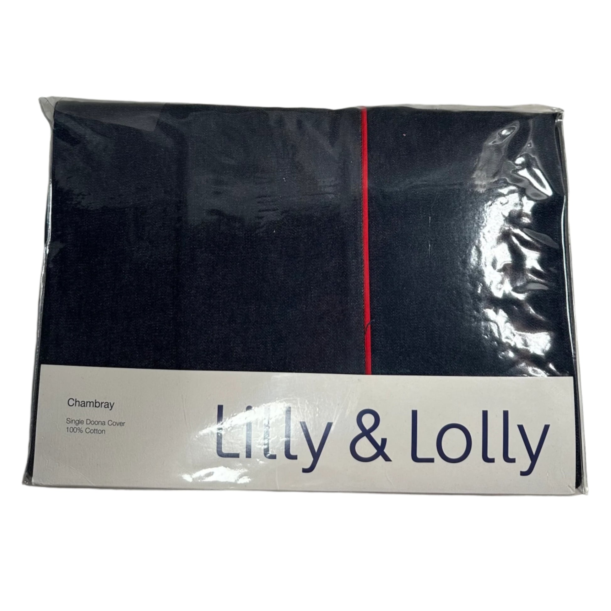 Packaged chambray single duvet cover with 'Lilly & Lolly' branding