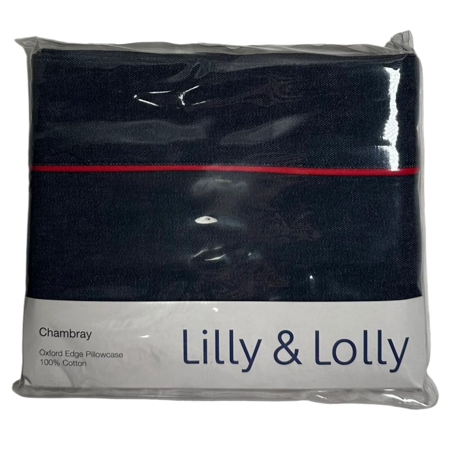 Packaged Chambray Oxford Edge Pillowcase with 'Lilly & Lolly' branding