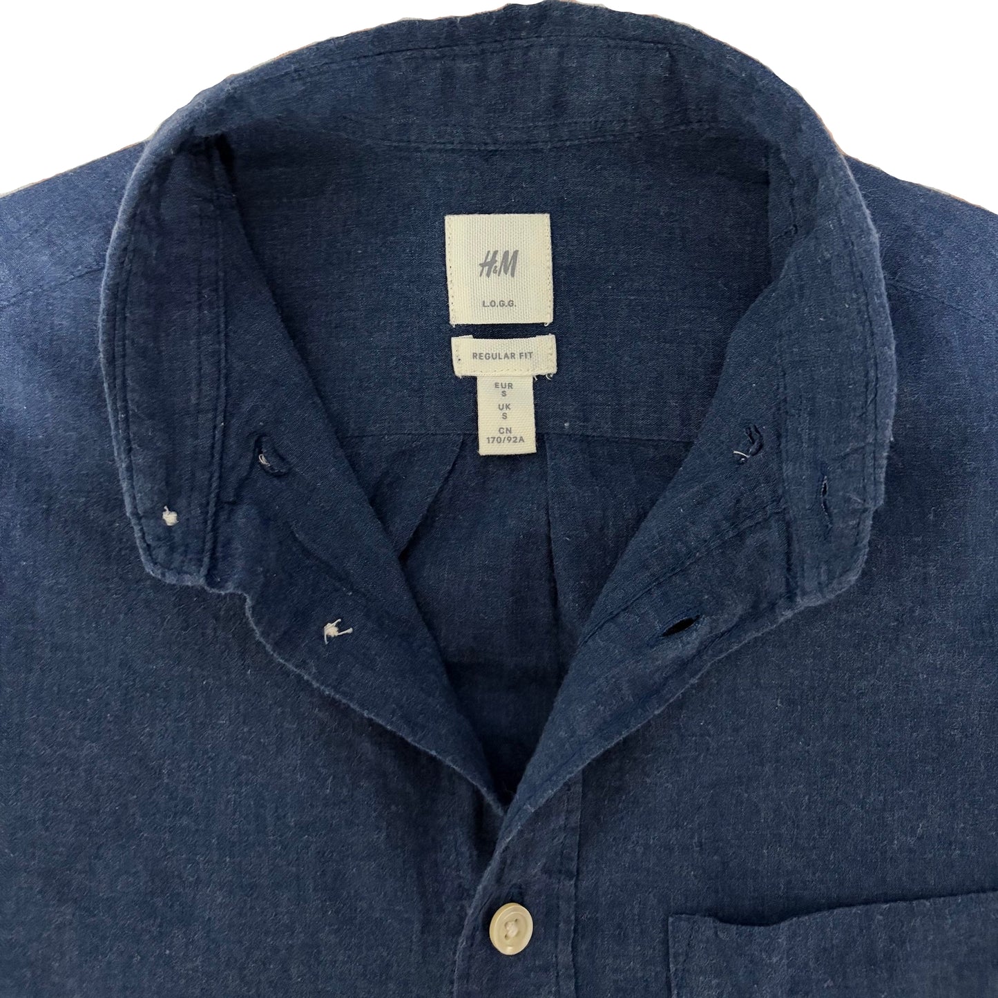 H&M Men's Regular Fit Short Sleeve Oxford Chambray Shirt - Blue