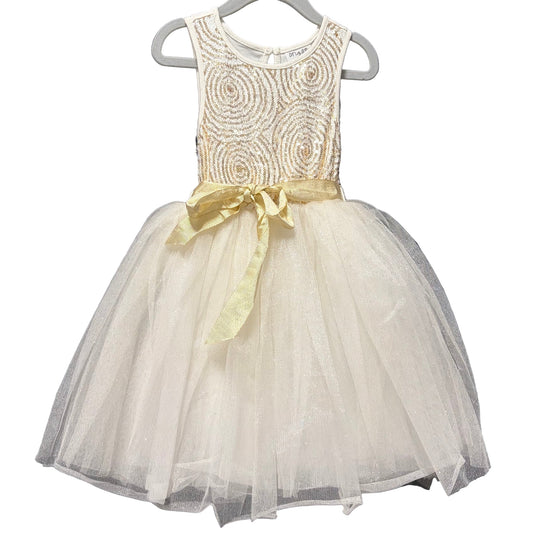 Origami Sleeveless Tutu Dress with Sequin Rouleau Bodice and Tulle Skirt - Gold & Cream