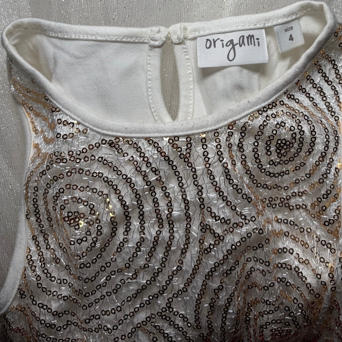 Origami Sleeveless Tutu Dress with Sequin Rouleau Bodice and Tulle Skirt - Gold & Cream