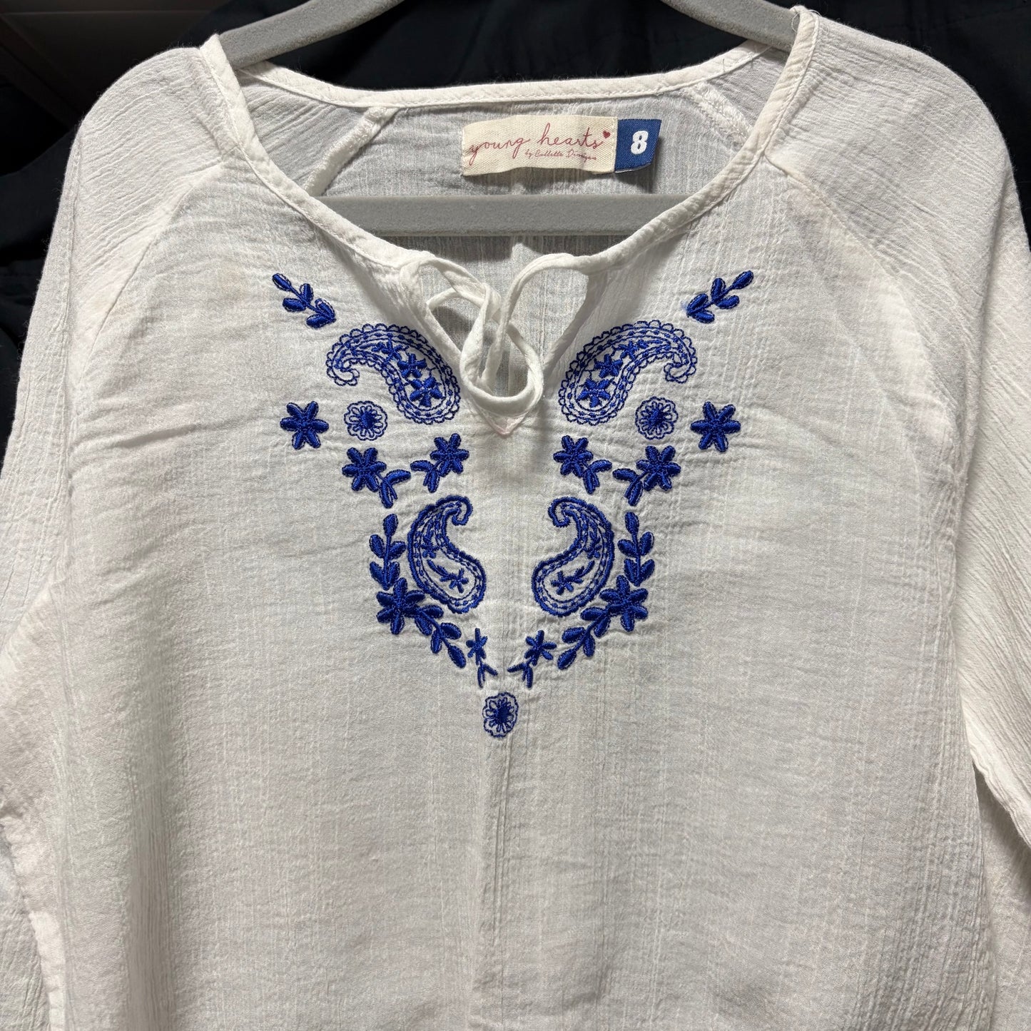 Young Hearts by Collette Dinnigan White & Blue Beach Shirt size 8