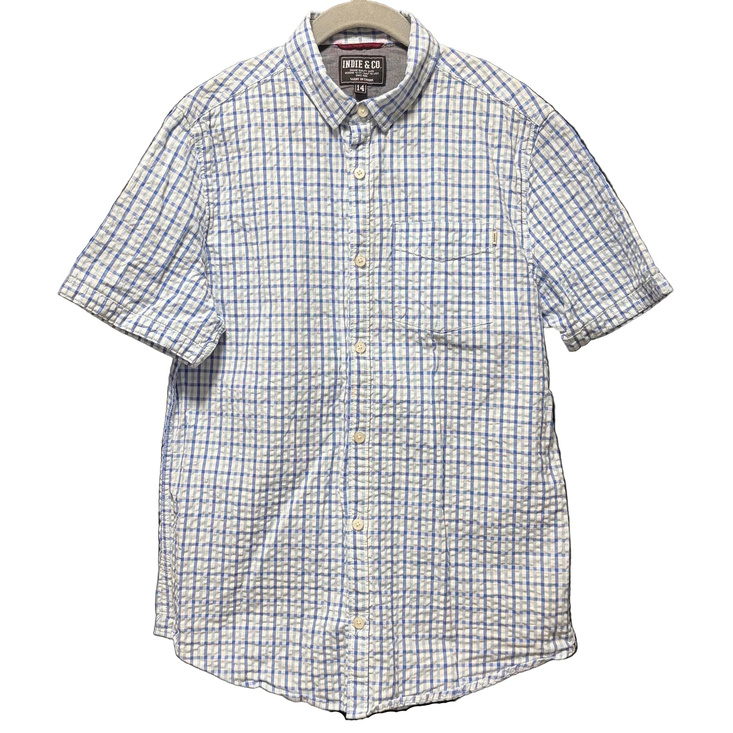 Indie Kids by Industrie Blue & White Gingham Check Short Sleeve Shirt size 14