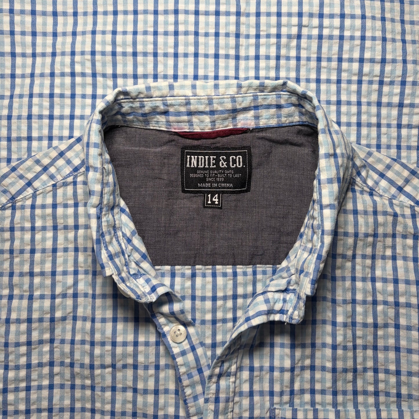 Indie Kids by Industrie Blue & White Gingham Check Short Sleeve Shirt size 14