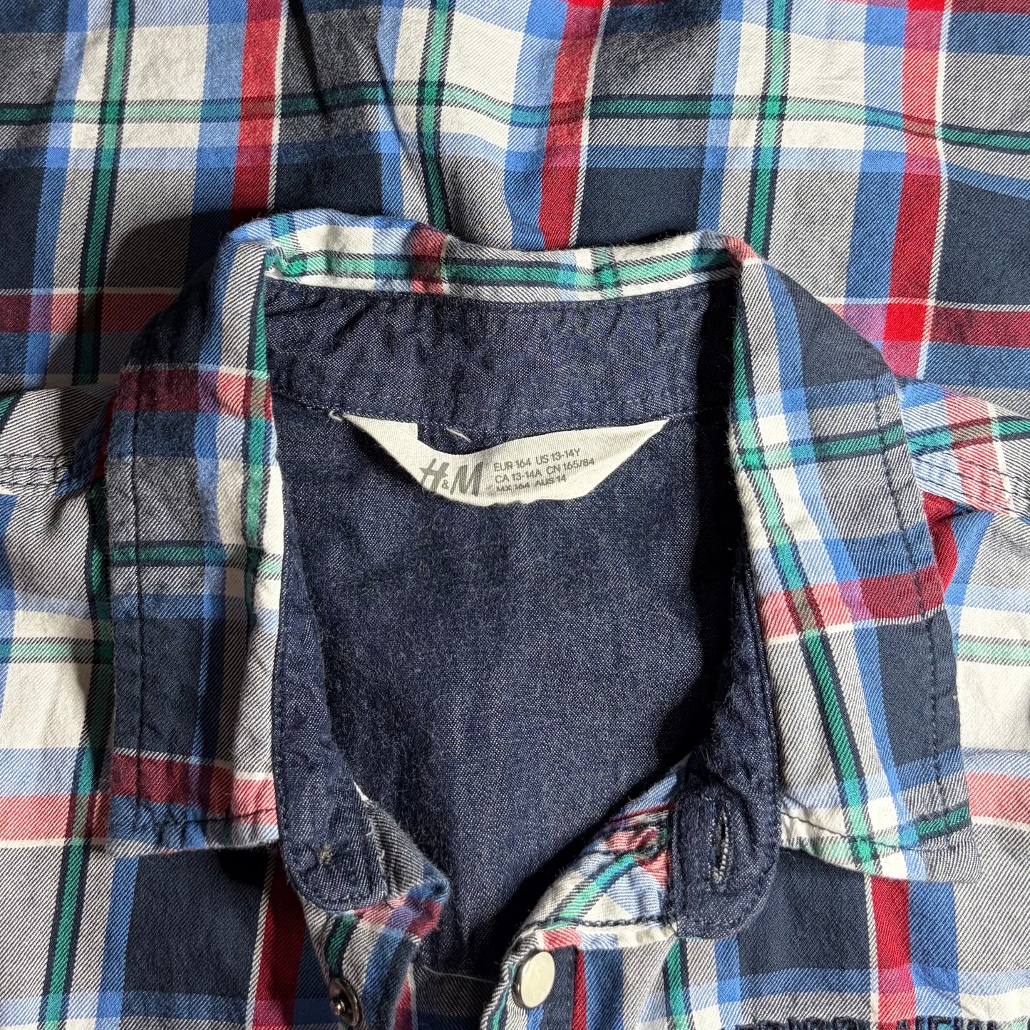 H&M Boys Regular Fit Short Sleeve Gingham Check Shirt - size 13-14