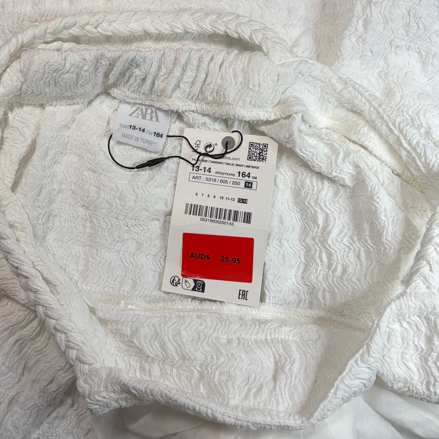 ZARA Kids Girl Textured Floral Dress WHITE Size 13-14 BRAND NEW WITH TAGS