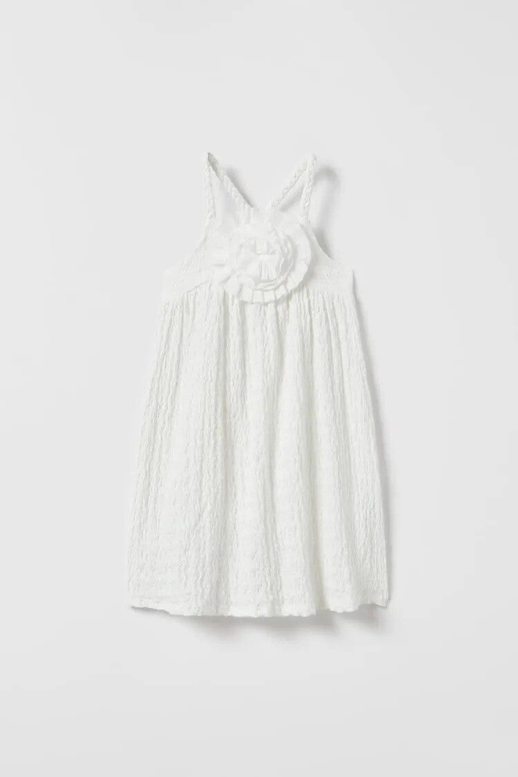 ZARA Kids Girl Textured Floral Dress WHITE Size 13-14 BRAND NEW WITH TAGS